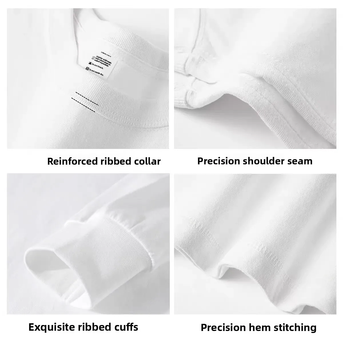 قميص بأكمام طويلة من القطن الخالص 00٪ للجنسين، طبقة أساسية، ملابس داخلية للأزواج، ثقيل الوزن، أبيض سادة، أزياء عصرية #4