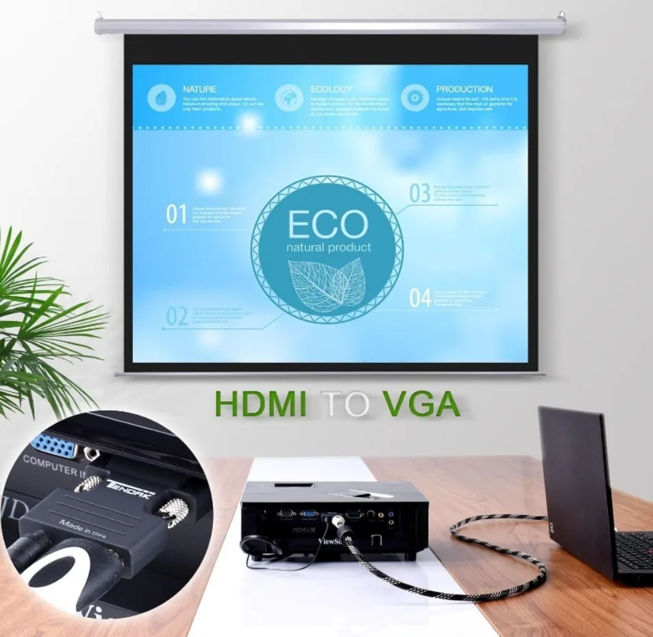 HDMI Female to VGA Male Adapter with Audio Cable, Ideal for Projectors, PCs, HDTVs and Set-Top Boxes