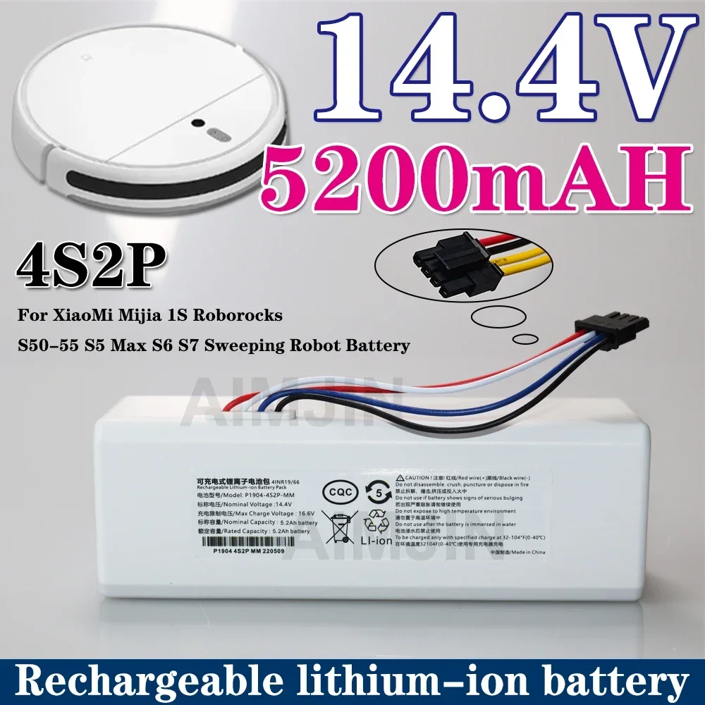 14.4V 5200Mah P1904-4S2P-MM Battery For Xiaomi Mijia 1C STYTJ01ZHM Robot Vacuum Mop Cleaner Accessories Parts original