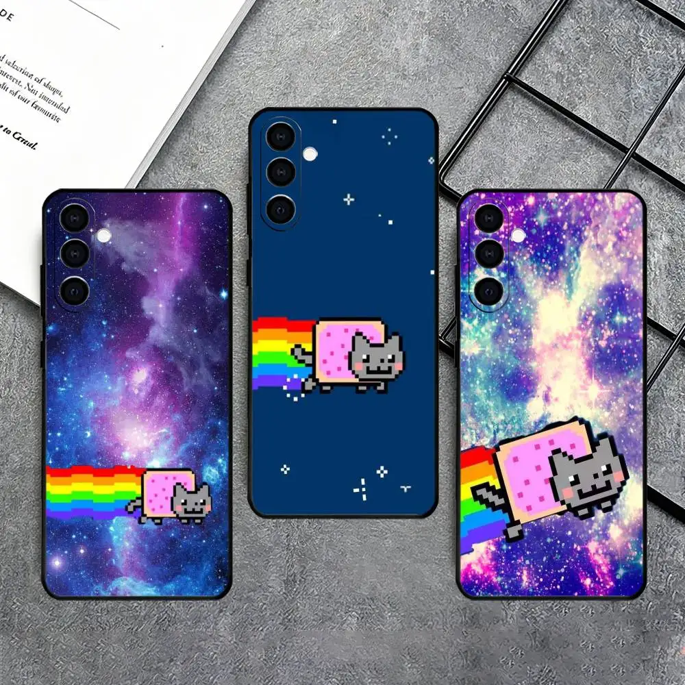 N-Nyan Cat Cute Phone Case For Samsung Galaxy A73,A72,A71,A70,A53,A52,A51,Soft Silicone Black Cover