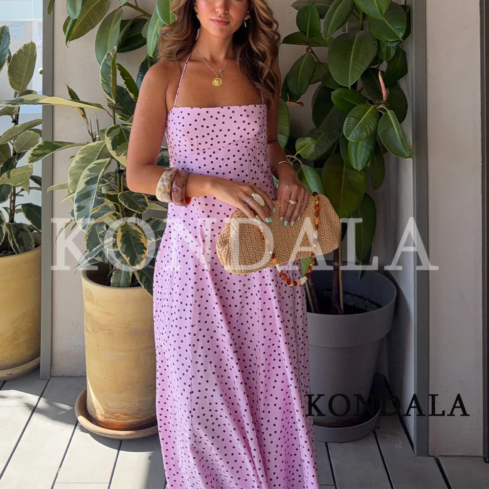 KONDALA Damen Schickes Gepunktetes Schmales Neckholder-Kleid 2026 Sommer Trendiges High-Street Elegantes Kleid Weibliches Urlaubs-Party Langes Kleid – Detail 4