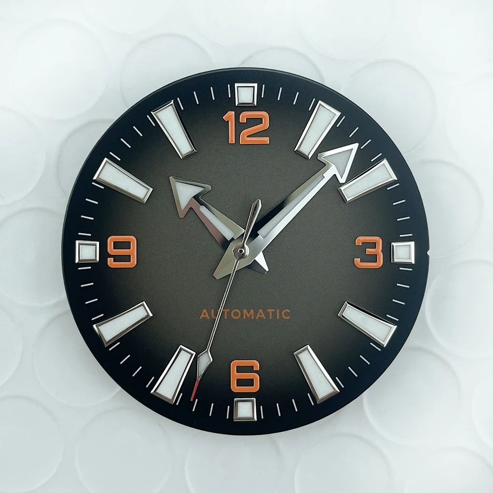 Мужские часы 33 мм, циферблат без логотипа, черный, оранжевый, градиент, стерильный дизайн, стрелки BGW9 Lume для NH38 NH35, механизм Planet Style