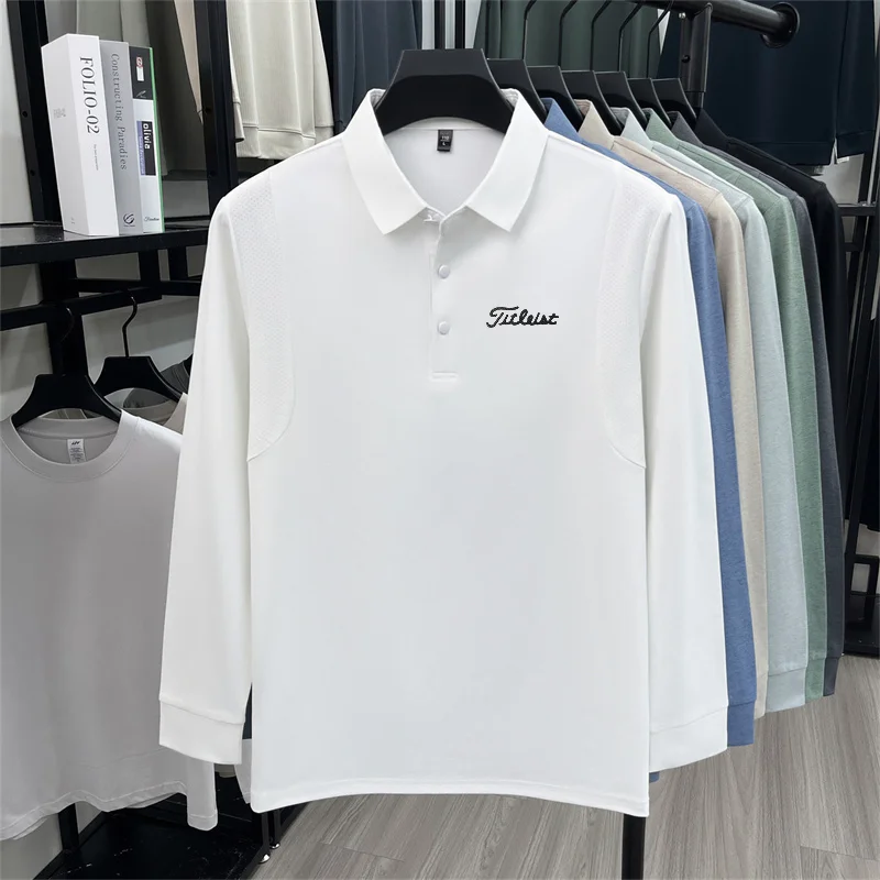 Original Herren Langarm-Poloshirt, schnelltrocknend, atmungsaktiv, mit Revers und Knöpfen, exquisiter Buchstabendruck, Herbst-Freizeit-Sportbekleidung für Herren – Detail 20