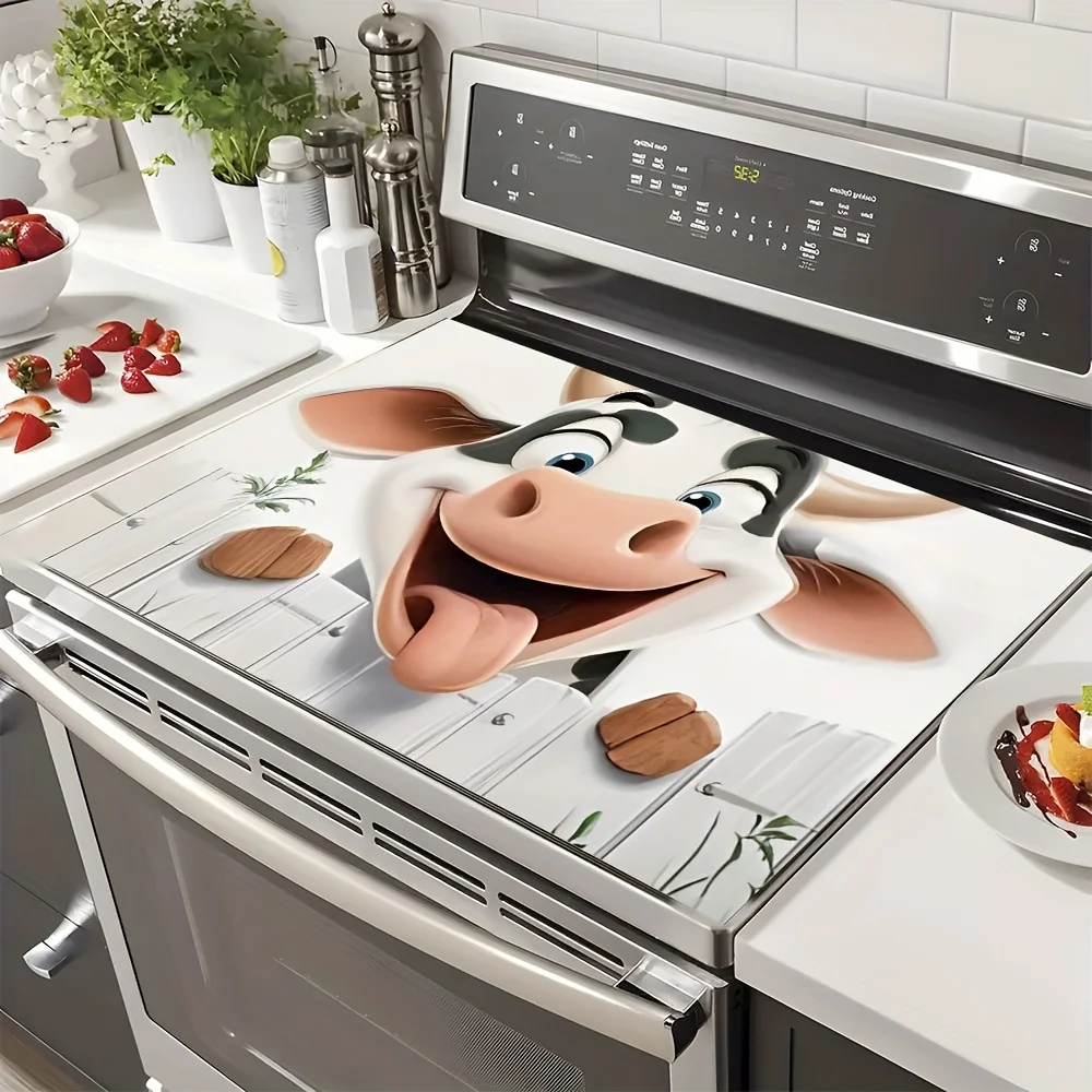 Cow-Print Stove Cover Mat – Soft, Scratch-Resistant & Easy-Clean Kitchen Protector for Stovetop, Oven, Laundry & Fall Decor