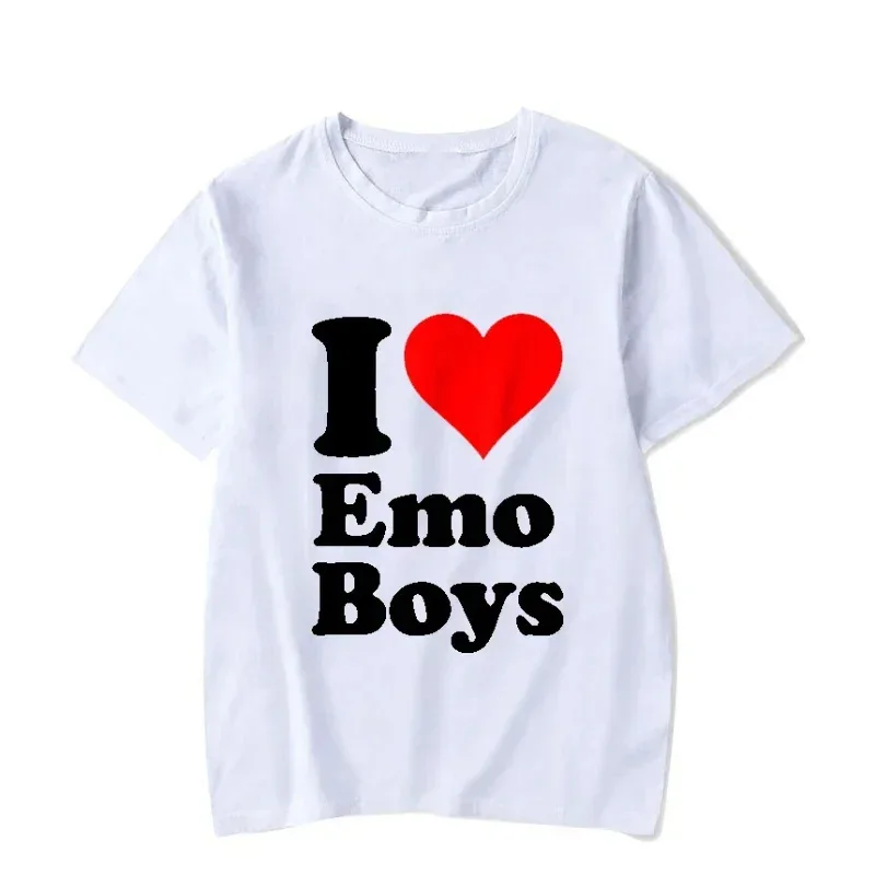 I Love Emo Boy Cotton T-Shirts Heart Printed Men Women Hip Hop Casual Short Sleeve T Shirt Harajuku Unisex Tees Tops Clothing