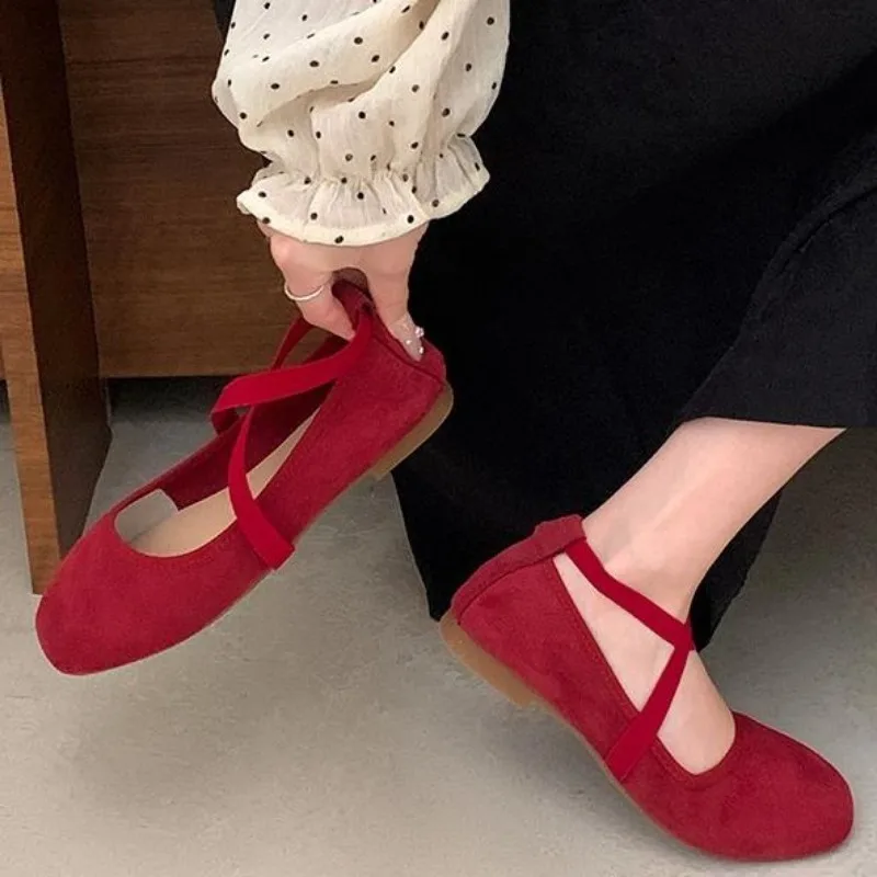 2025 nuevas bailarinas de primavera y otoño, zapatos de mujer, zapatos Mary Jane para mujer, mocasines cruzados con punta cuadrada y boca poco profunda para mujer