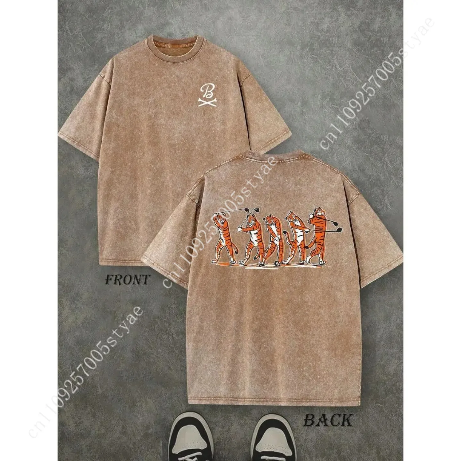 Retro Washed T-Shirt Double Sided Printed (230 Pure Cotton T-Shirt) 'Barstool Golf Tiger Swing'  Tiger Swing Graphic Print, GOLF