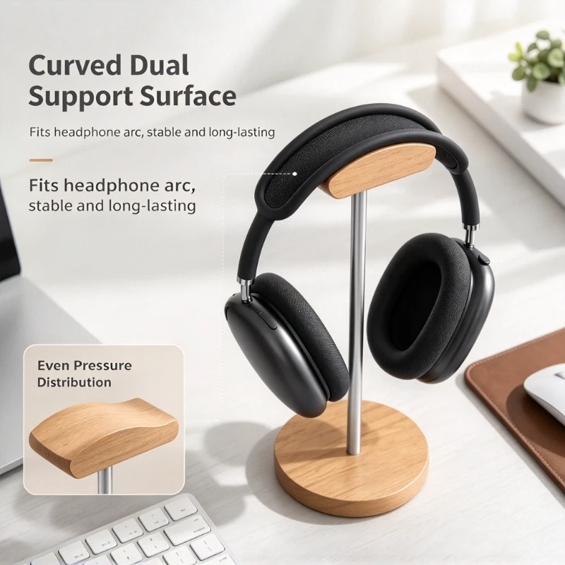 Walnut Wood Headphone Stand Alloy Headset Holder Desktop Display Rack for AirPods Max Custom Headphones Gaming Headset Gift