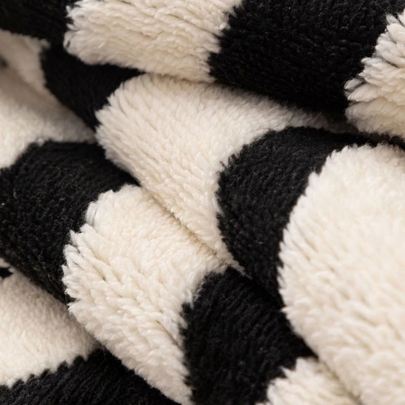 1pc Zebra Stripes Jacquard Fleece Sofa Cover, Black & White Retro Modern Couch with Anti-Slip Sofa Towel Fit for 1/2/3/4 Seater