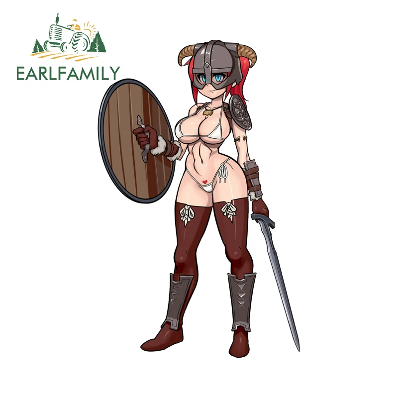 EARLFAMILY Cool Knight Dovakini-chan Car Stickers Humorous Muscle Girl SUV JDM Decals Cool Waterproof Racing Accessories