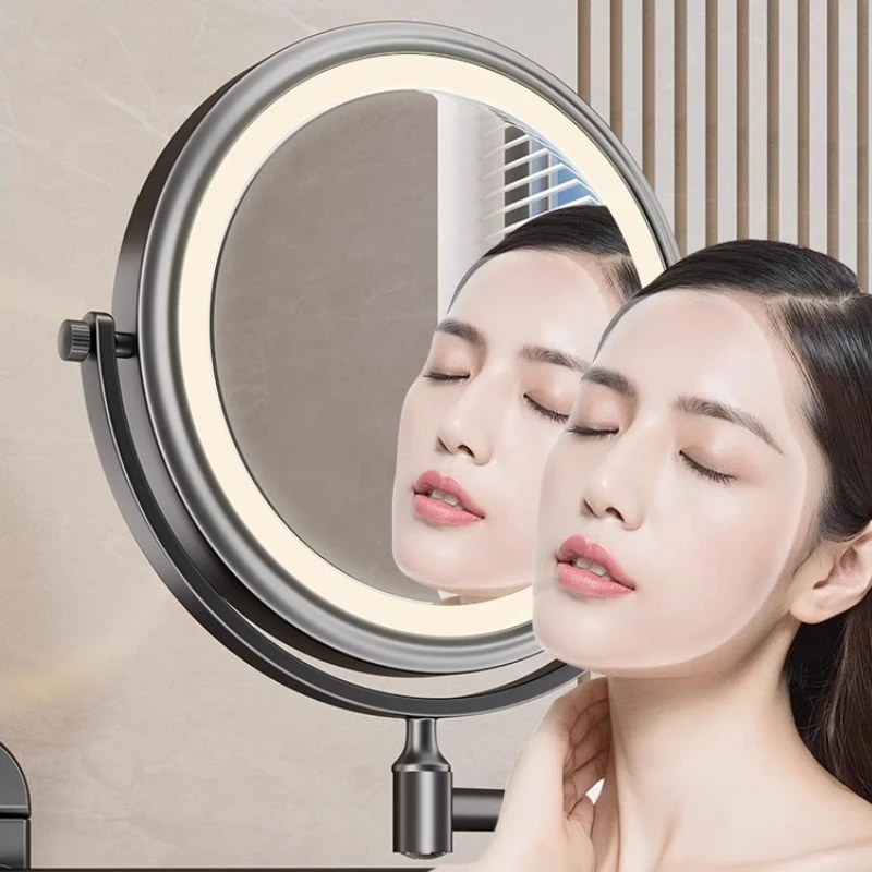 Folding Bathroom Wall Mirror Double-sided Makeup Mirror with Light Magnifying Anti-fog Suction Cup Mirrors Toilet Decor Mirrors
