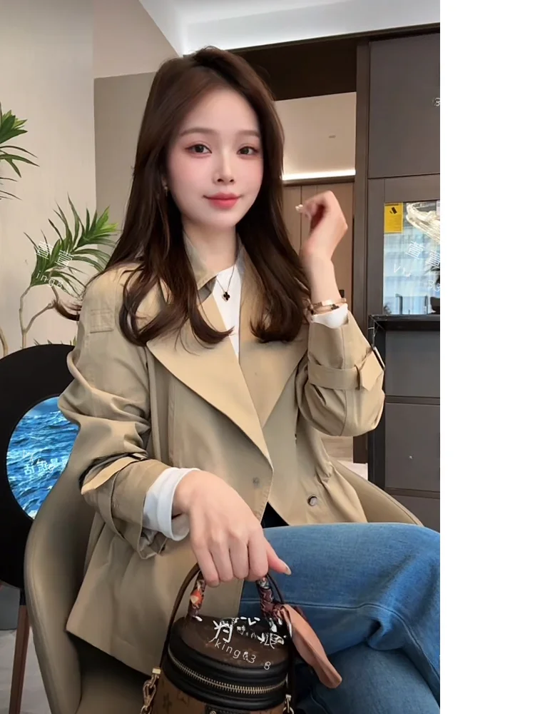 Xuanxuanchen Fashion New Wind Short Waist-Cinching Women's Jacket Outerwear Premium Feel Spring Autumn Flip-Collar Button-Up