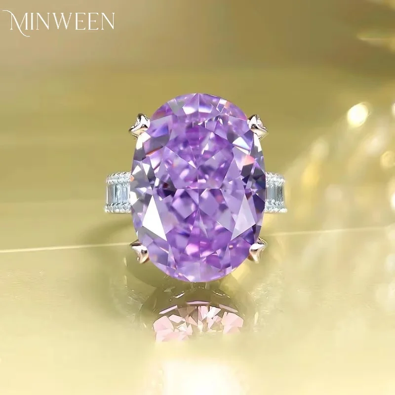 Minween Fine Big Purple Diamond Ring High Carbon Diamond Luxury Ice Flower Cut Kunzite Ring Engagement Holiday Gift Jewelry