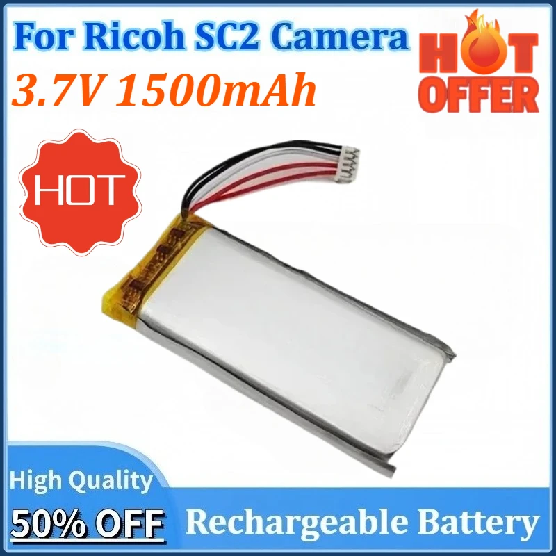 

3.7V 1500mAh Newly upgraded Camera Battery for Ricoh SC2 Li-Polymer Rechargeable Pack Replacement FT822457P Batteries 5 Wires