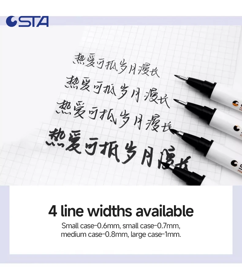 STA Wasserfester Kalligraphie-Stift in 4 Größen, weiche Pinselstifte zum Schreiben, Schrift, Zeichnen, Skizzieren, Kunstbedarf, japanisches Schreibwaren 3751 – Detail 5