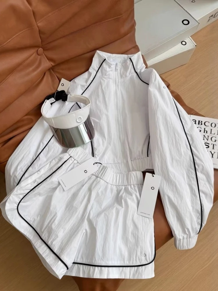 

Summer Shorts Jacket 2 Piece Sets Womens Outfits Sunscreen Short Coat Long Sleeve Sports Yoga Casual White Two Piece Short Sets