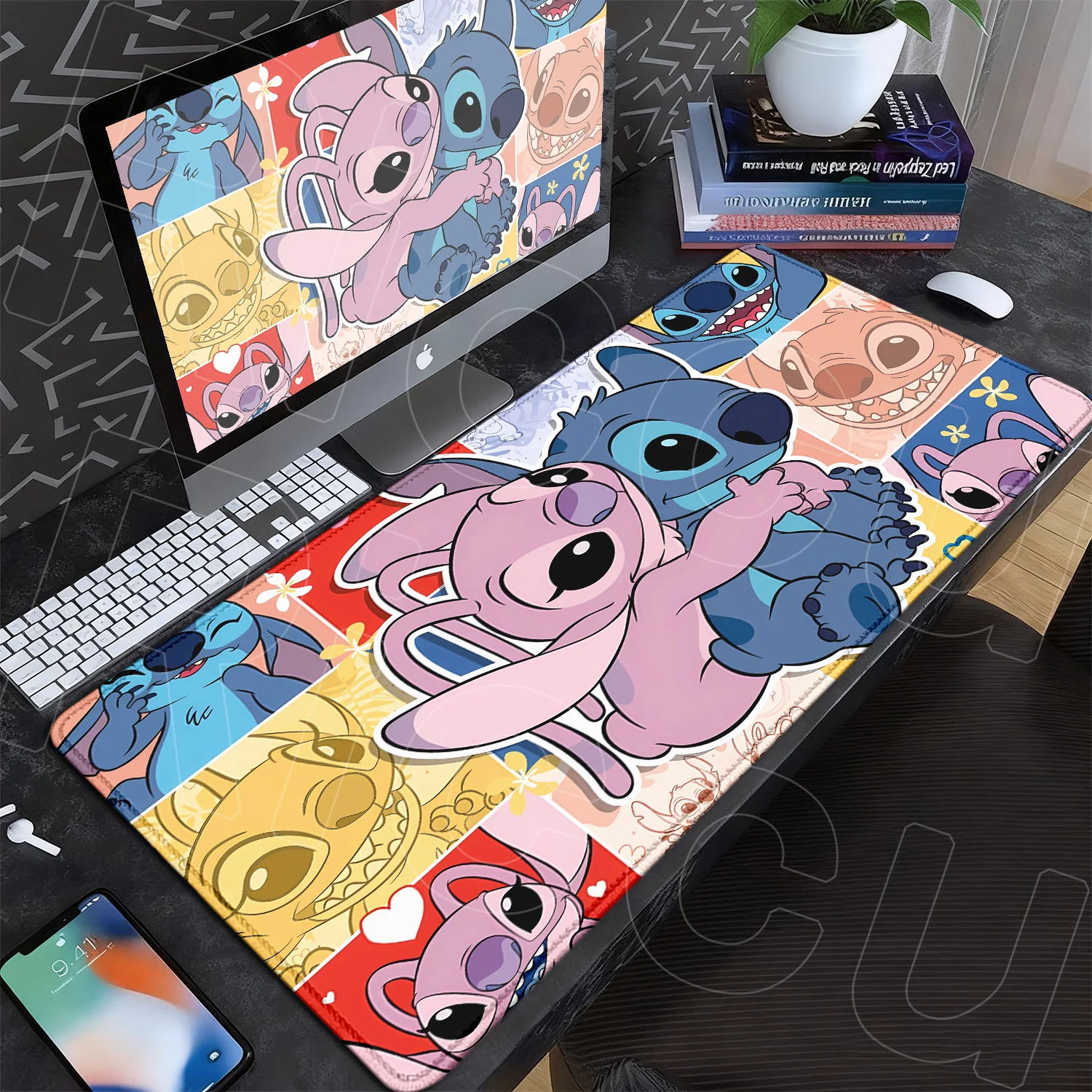 New Anime Mousepad Stitch And Angel Cute Office Deskmat 90x40cm Large Cartoon Gamer Cabinet Carpet Non-slip Keyboard Accessories