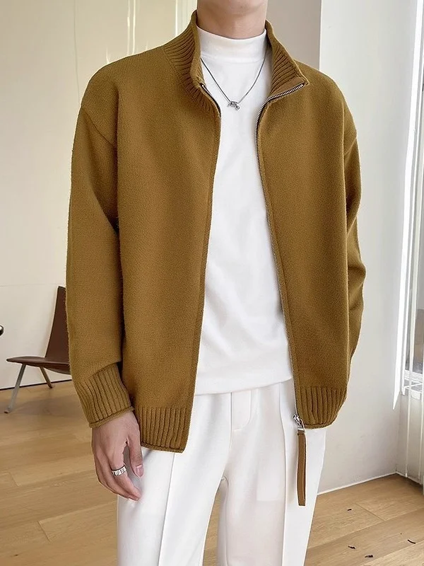 

Loose Fit Zipper Knitted Cardigan Men's Winter Warm Outerwear Stand Collar Lazy Sle Versatile Youthful Urban Faion