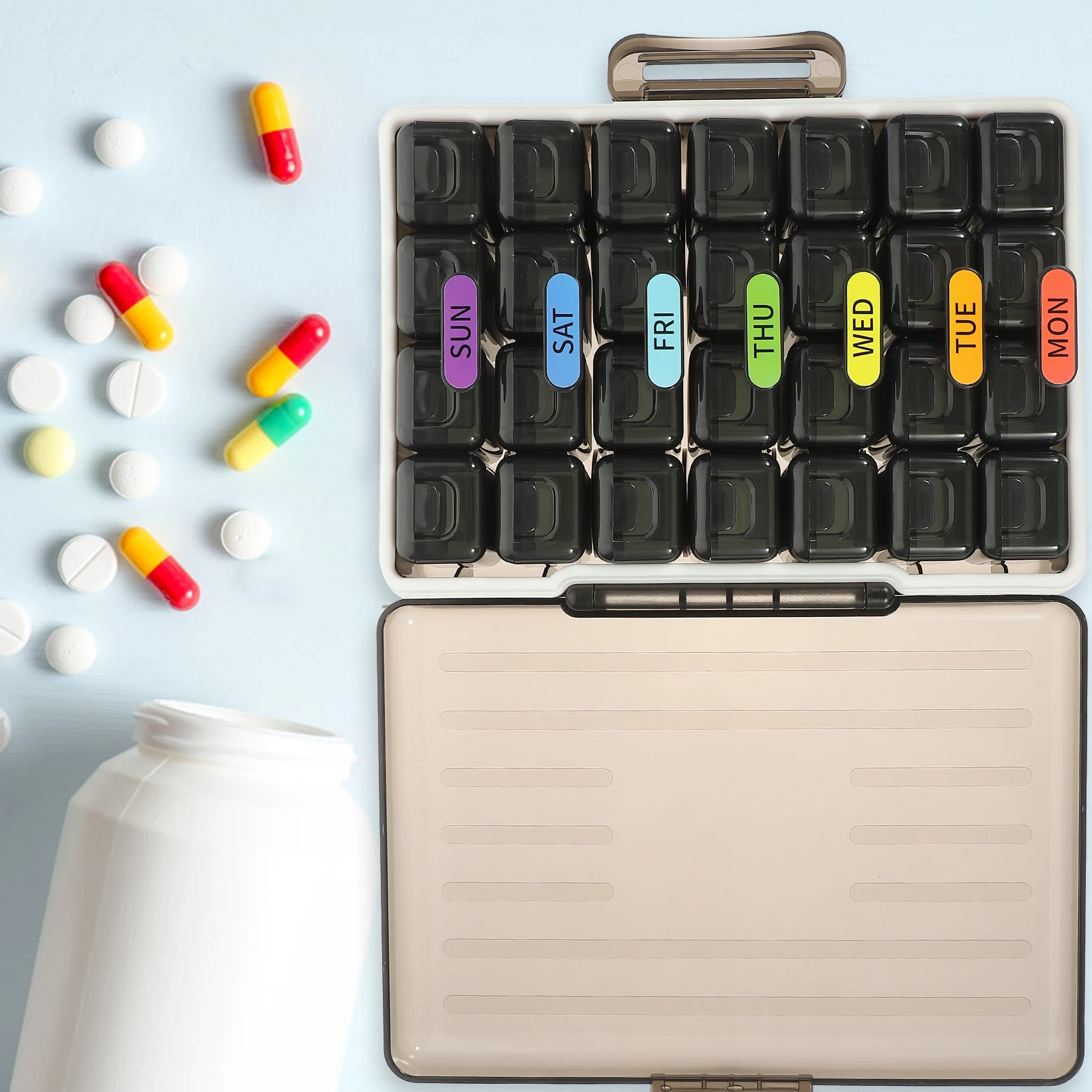 

Pill ganizer Medicine Box Storage Detachable Case Compact Portable Travel ABS Material 7 Days Schedule Wear Resistant