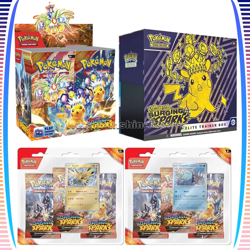 Original Pokemon Card English PTCG SV8 Surging Sparks ETB Box Trading Cards Children Birthday Gifts Toys