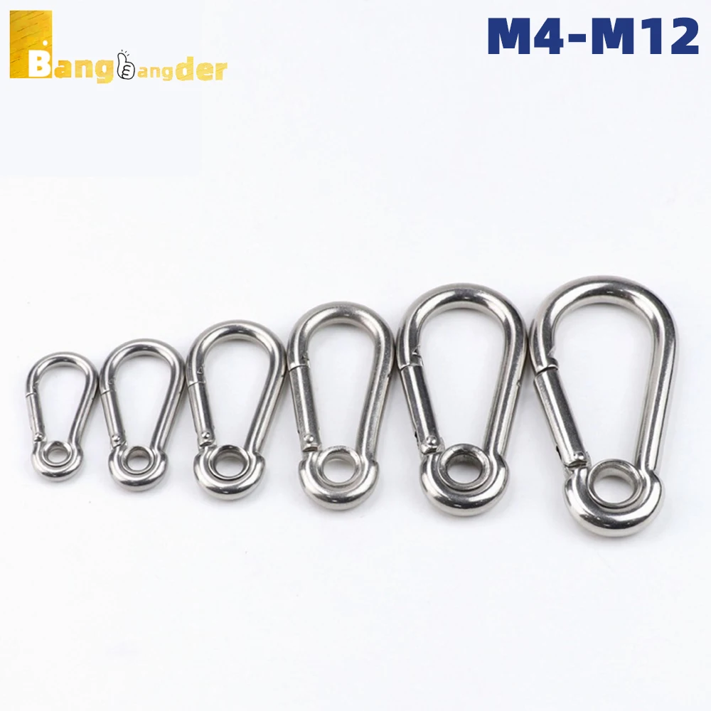 304 Stainless Steel Carabiner Carbine Snap Hook with Eyelet Spring Buckle Key Ring M4 M5 M6 M7 M8 M9 M10 M11 M12 M14