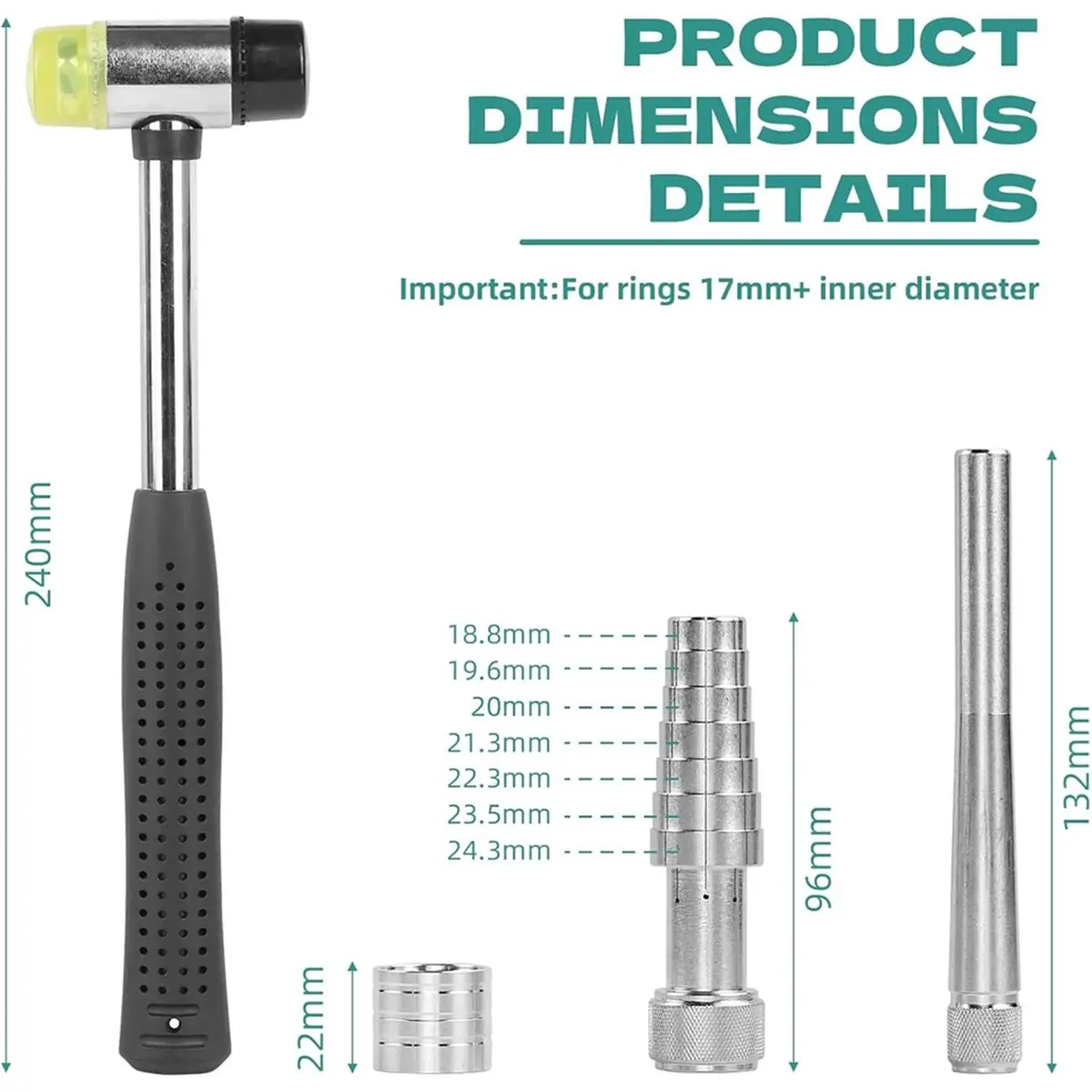 Jewelry Ring Stretcher Tool Kit with Rubber Mallet Ring Expander and Extender for Ring Making Sizer Shaper Adjusting