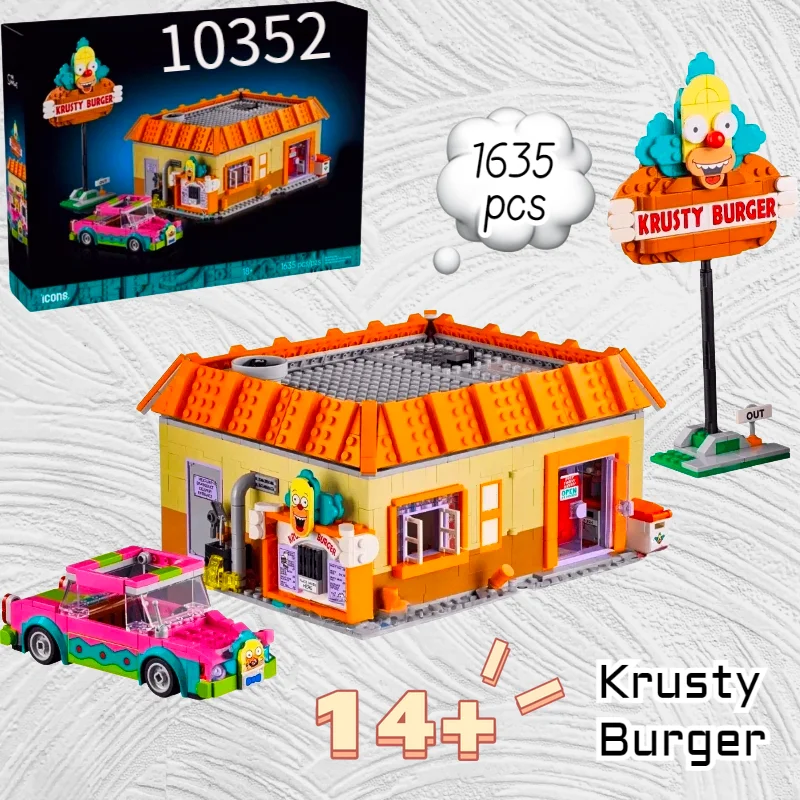 

1635 шт., горячая игрушка, вид на улицу, Вирджиния Симпсоны, Krusty Burger, Рестораны, 10352, строительные блоки, набор моделей, подарки на день рождения, Рождество