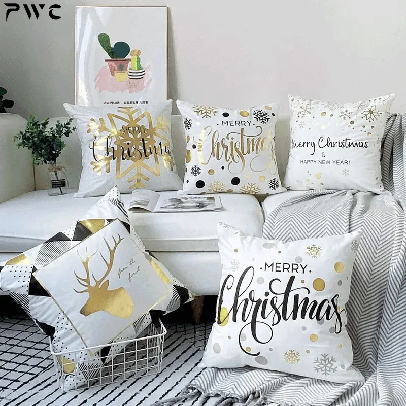 

Bronzing Christmas Pillow Cover 18X18 Inche Christmas Pillowcase Home Decorative Cushion Cover Xmas Pillow Cover Home Decore