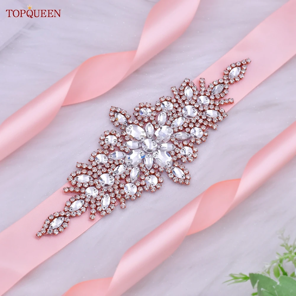 

TOPQUEEN S01 Wedding Accessories Bridal Belt Rose Gold Rhinestones Appliques For Dresses Women'S Party Prom Gown Sash