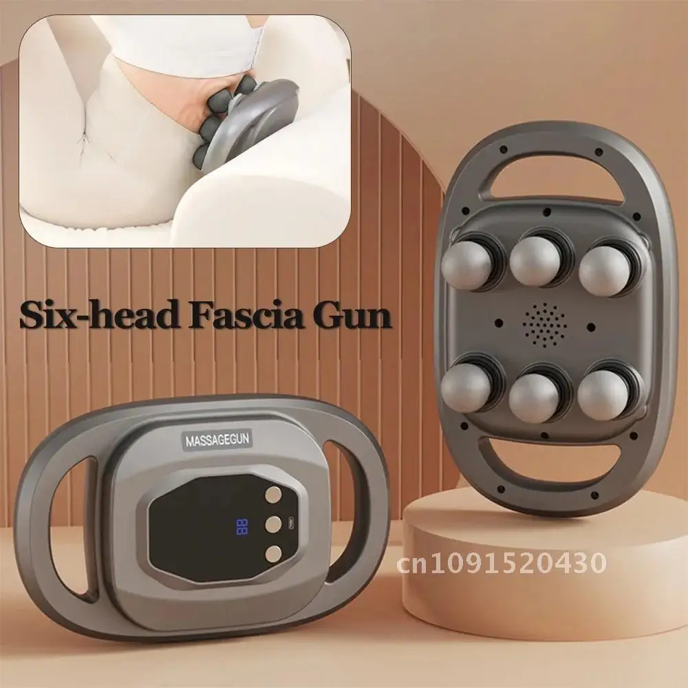 Pistola de fáscia de seis cabeças, percussão de tecido profundo, massageador traseiro, cintura sem fio, massageador para atletas, relaxamento muscular