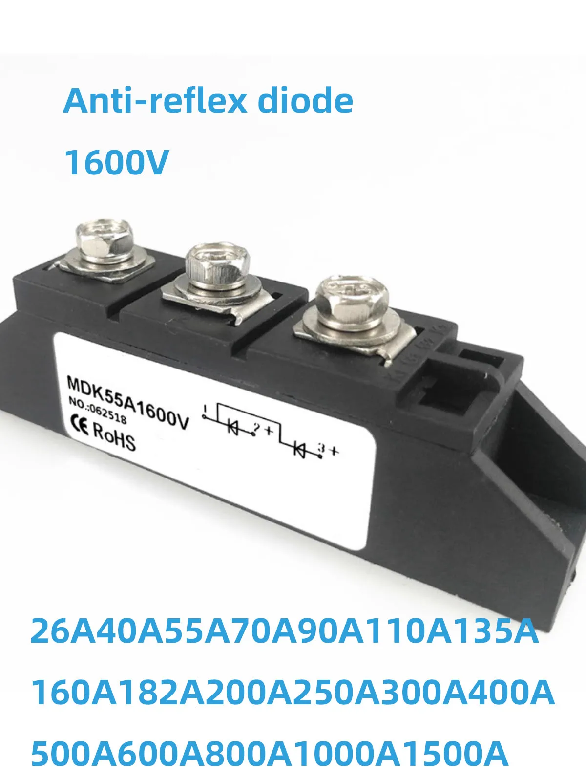 

Модуль выпрямителя фотоэлектрического источника питания MDK26A 40A 55A 70A 90A 110A 1600V DC солнечный антиреверсивный/антибликовый диодный модуль