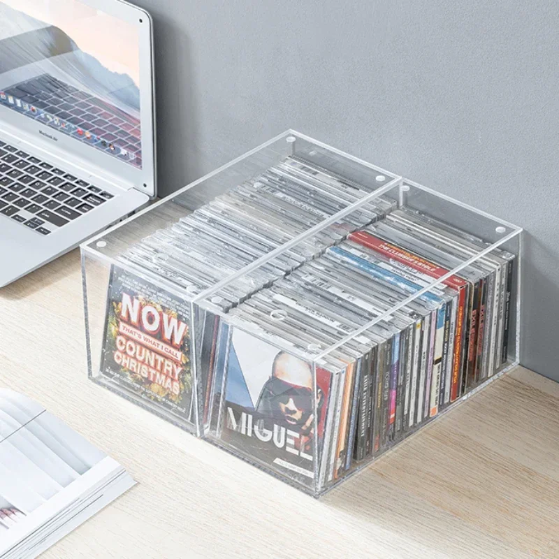 Spacious Transparent Acrylic Storage Box for Home, Plastic DVD CD Organizers with Dustproof Music Album Bin, Large Disc Holder