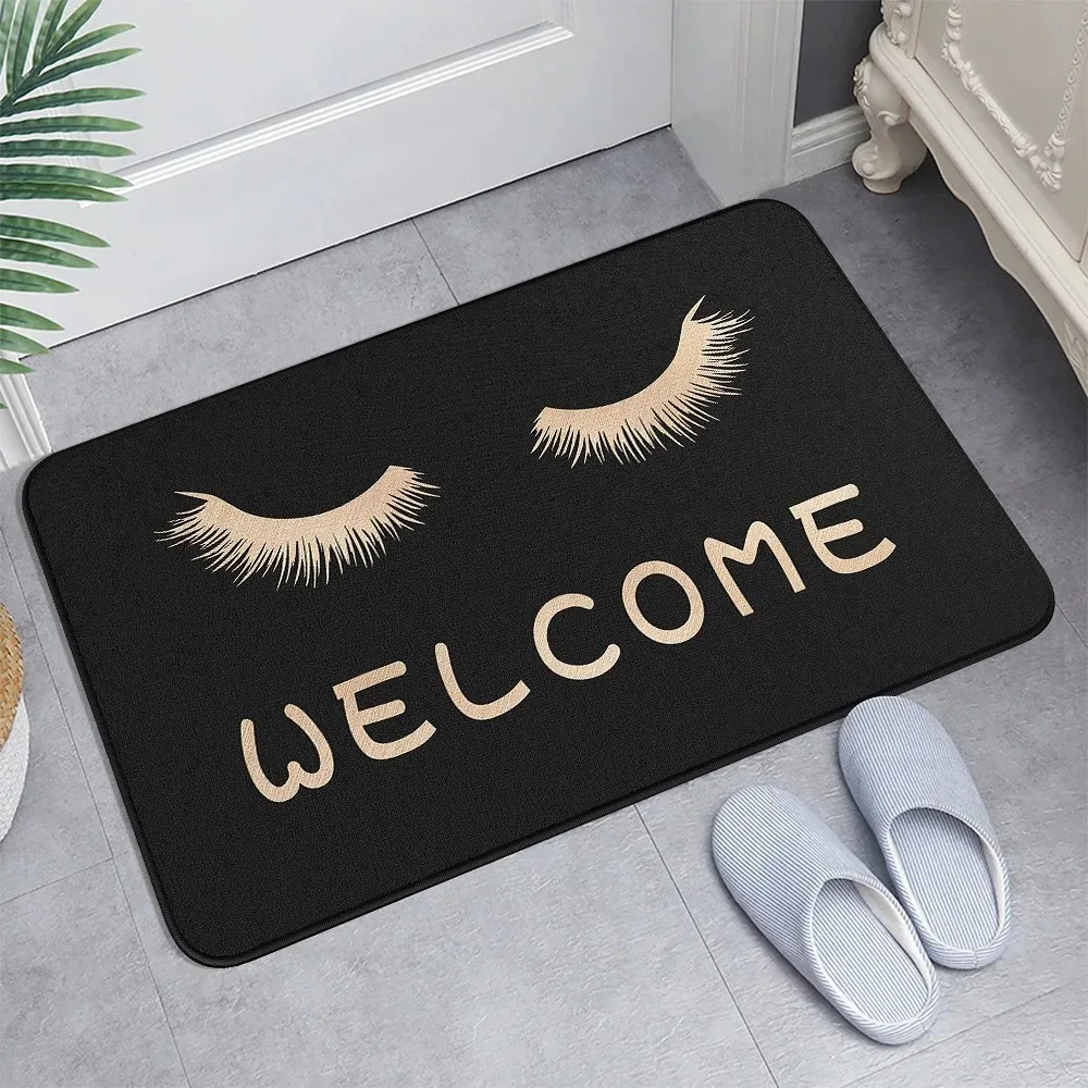 Exquisite Patterned Door Mat Set with Eyelash Multilingual Greeting Designs Stylish Decor Mat for Entryway Gift for Home Decor