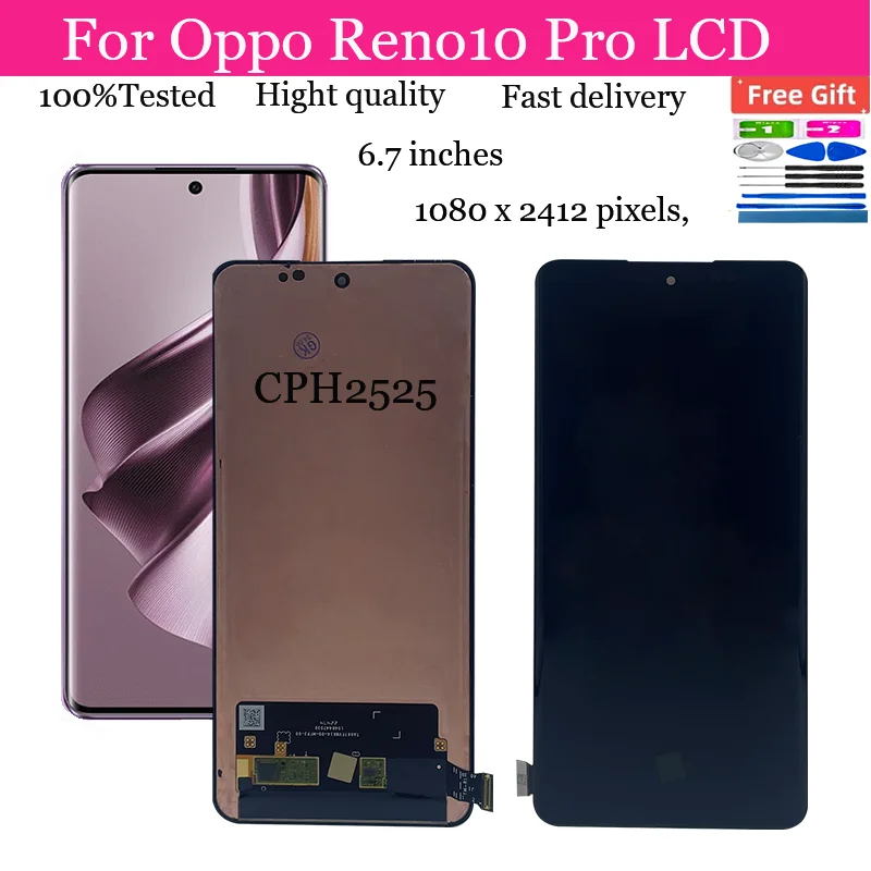 AMOLED For Oppo Reno 10 Pro CPH2525 LCD Display Display+Touch Frame For Reno10 Pro+ Plus CPH2521/ Reno 10 5G CPH2531