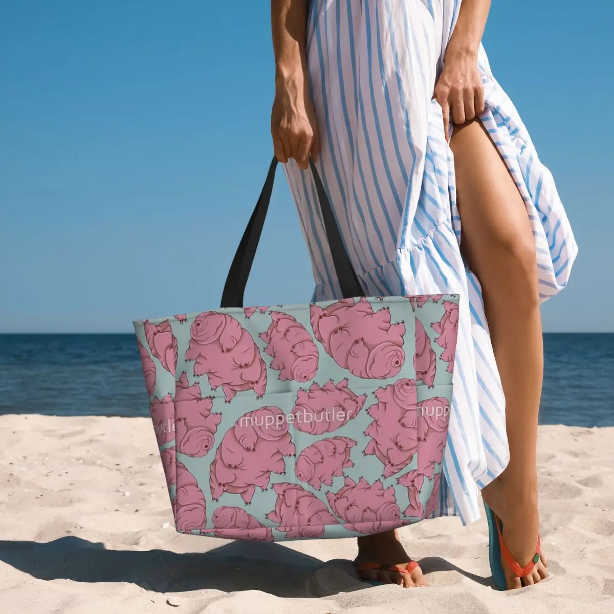 Borsa da viaggio da spiaggia con motivo Tardigrade blu rosa, borsa tote personalità pratica regalo di compleanno modello multi-stile