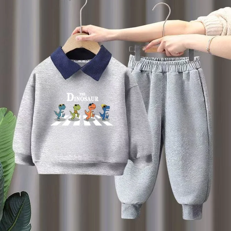 Conjunto de ropa de otoño para bebé, niña y niño, Polo con estampado de dibujos animados de dinosaurio de Disney, sudadera y pantalones, traje de dos piezas, traje de moda
