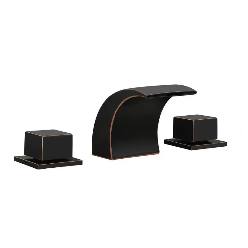 

Brass split type double handle three-hole hot and cold basin wash basin waterfall outlet basin faucet