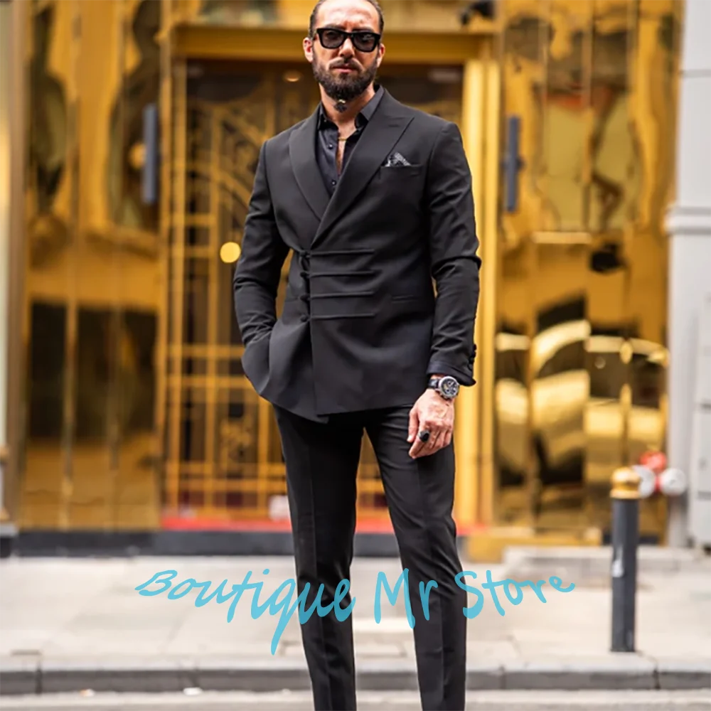 

Smart Casual Men's Black Single Breasted Suits 2Piece(Jacket+Pants) Set Slim Fit Tailored Formal Wear for Modern Gentlemen