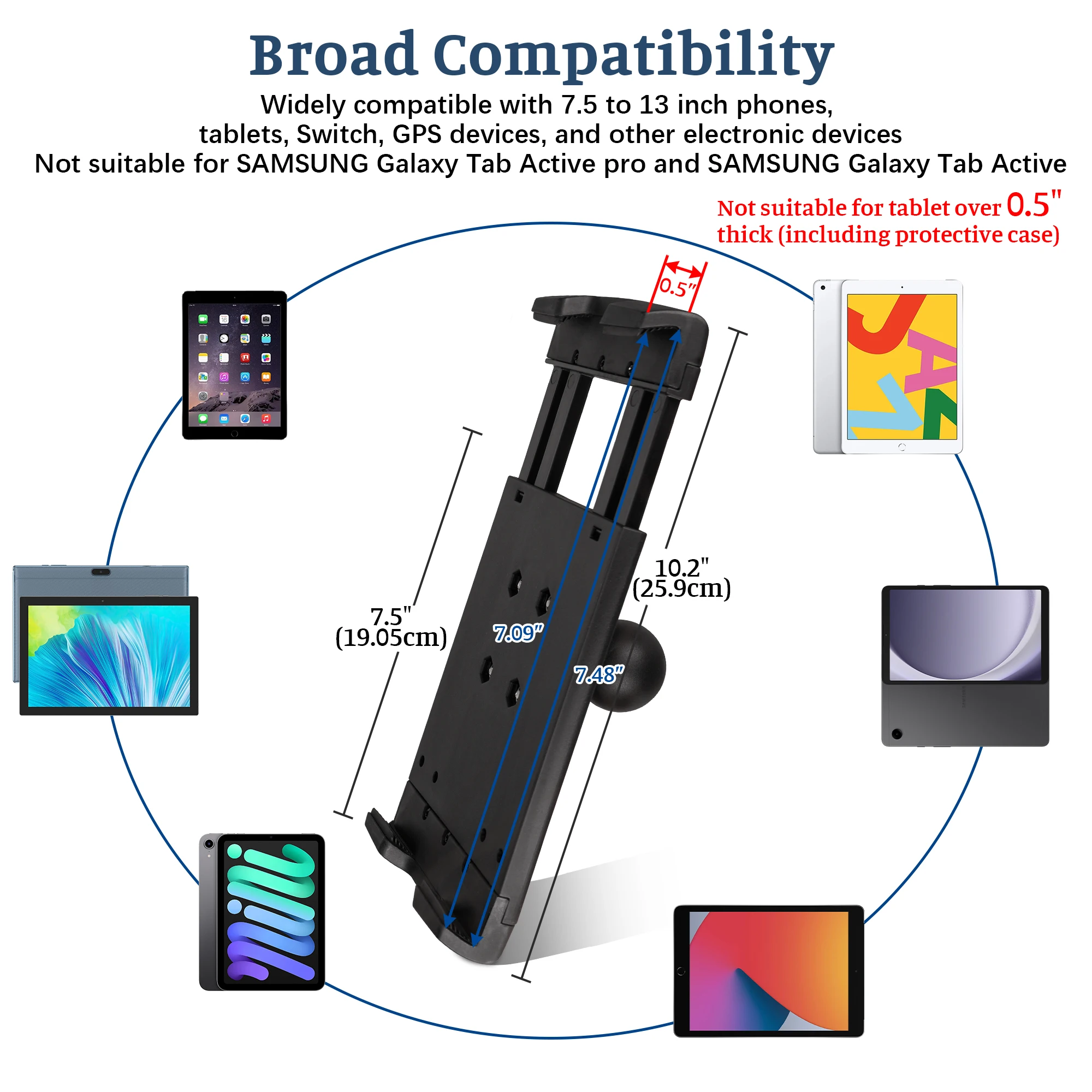 

VINmountsAdjustableTabletMountBracketUniversalHolderforiPadProSamsungGalaxyTab200-260mmThickness10mm(VIN-PBJ-01)