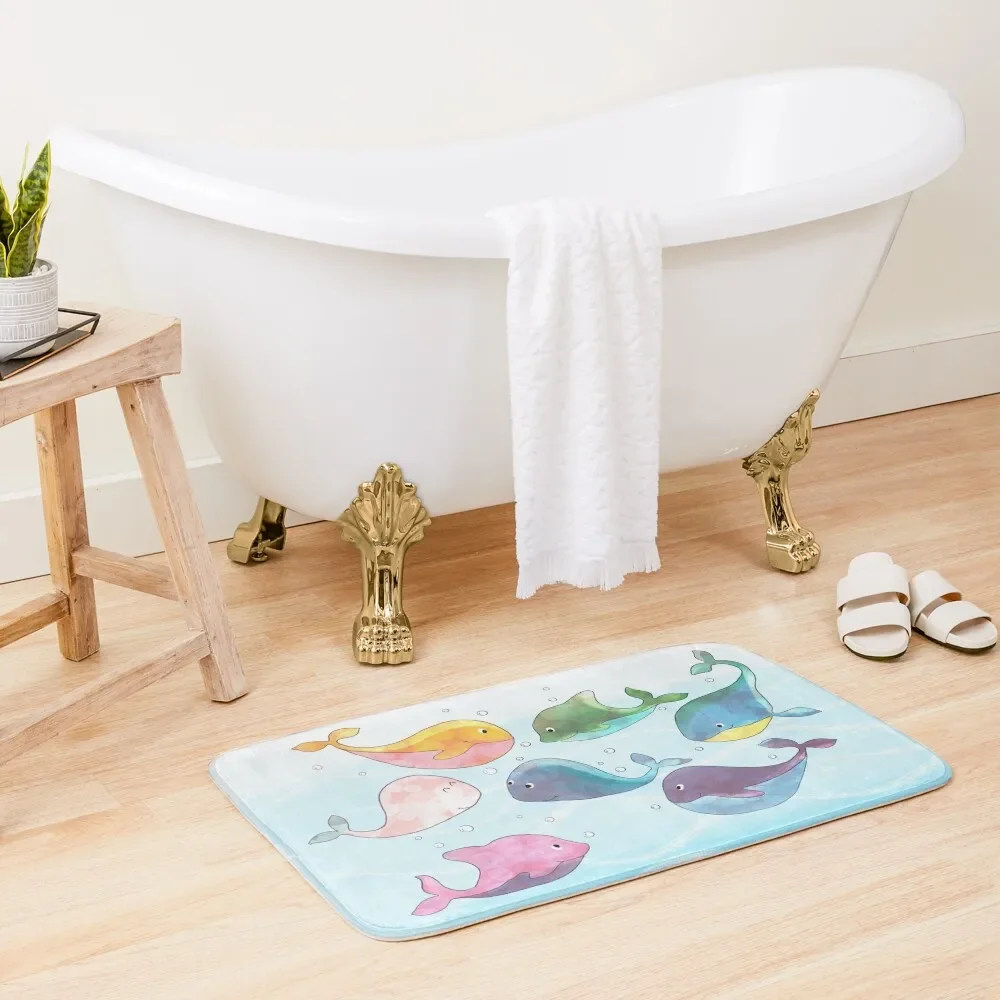 

whales in the sea Bath Mat Toilet Carpet Washable Non-Slip Kitchen Rug Mat