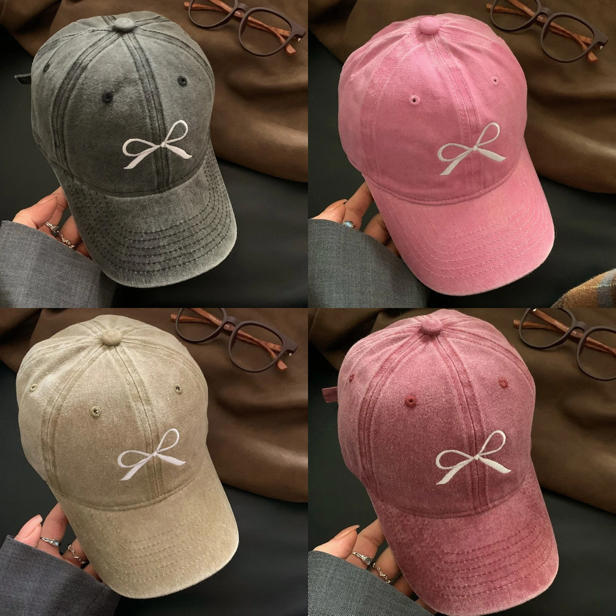 Bow Embroiderycasual Duckbill Cap Retro Solid Color Soft and Comfortable Baseball Hat Hiking Camping Travel Outdoor Sunshade Hat