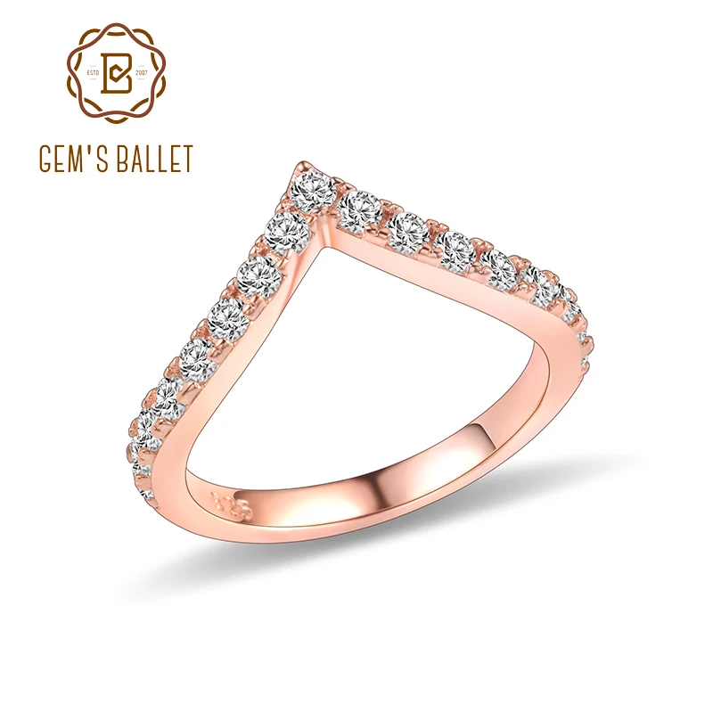 

GEM'S BALLET Chevron Style 2mm Round Brilliant Cut Colorless Delicate Moissanite Wedding Band Rings in 925 Sterling Silver