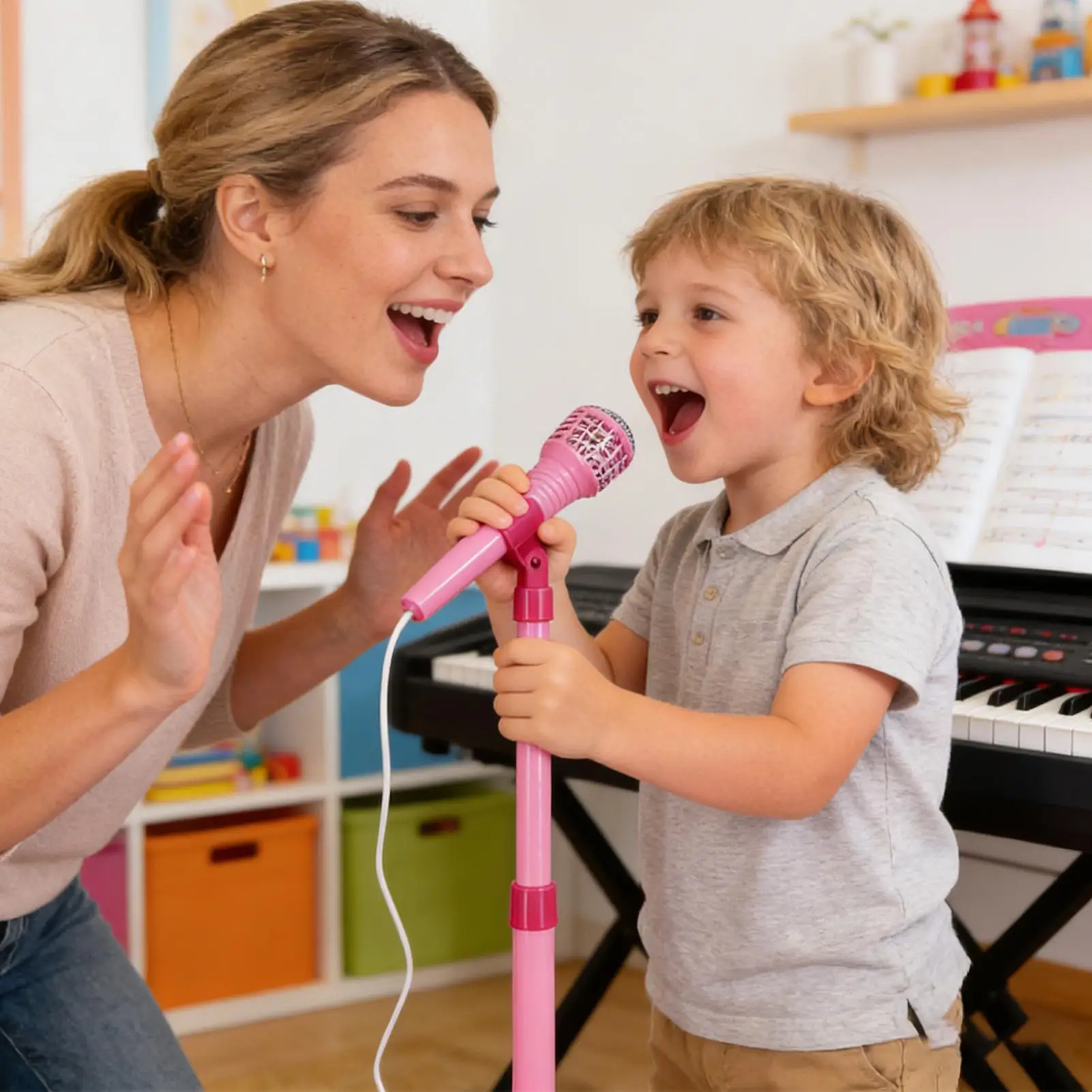 Kids Microphone With Stand Colorful Lights Wireless Toys Kids Music Microphone For Singing For Children Girls Classroom Playroom