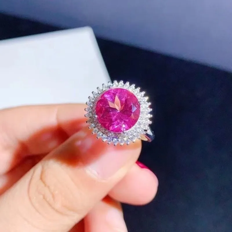 Nuevo en anillos de piedras preciosas de color rosa fresco para mujer, precioso anillo de compromiso de plata 925 con incrustaciones de topacio, flor de sol, joyería fina de boda