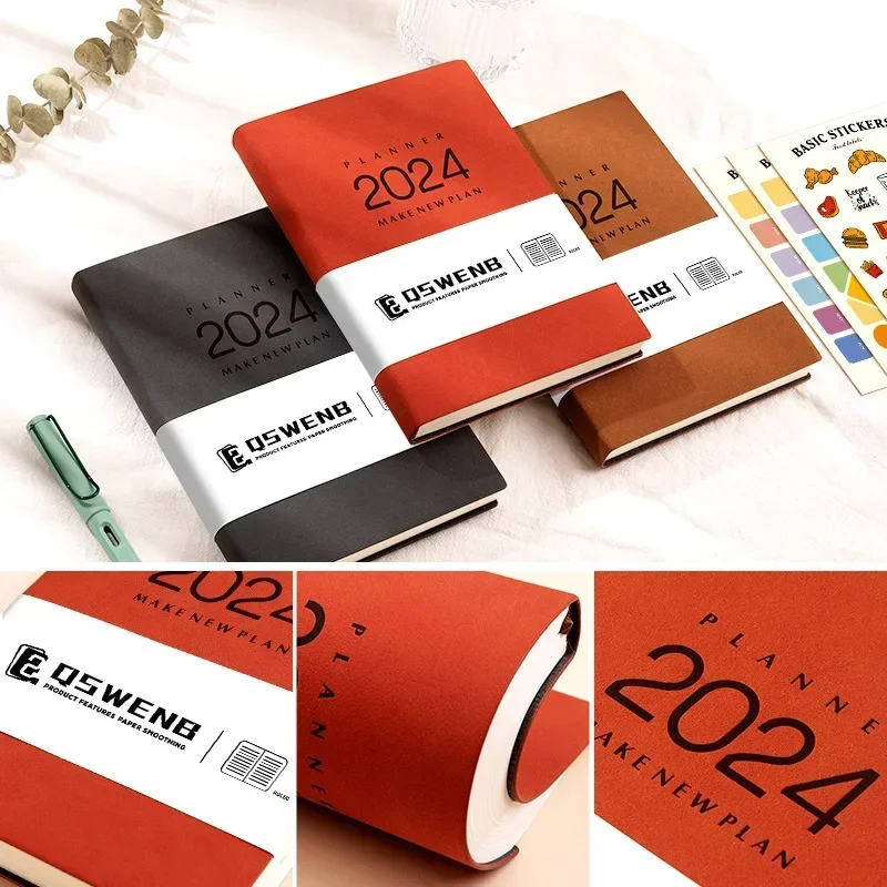 2024 New A5 English Version Schedule Book Customized Daily Time Management Manual Plan Book With 5 Stickers Diary Book Notebook