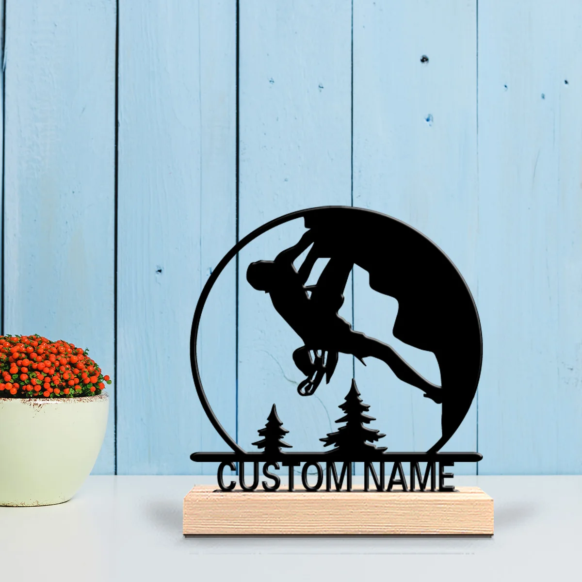 1pc Climb Customizable Name Metal Statue Iron Ornament Art Crafts With Wood Base With Wood Base Office Desk