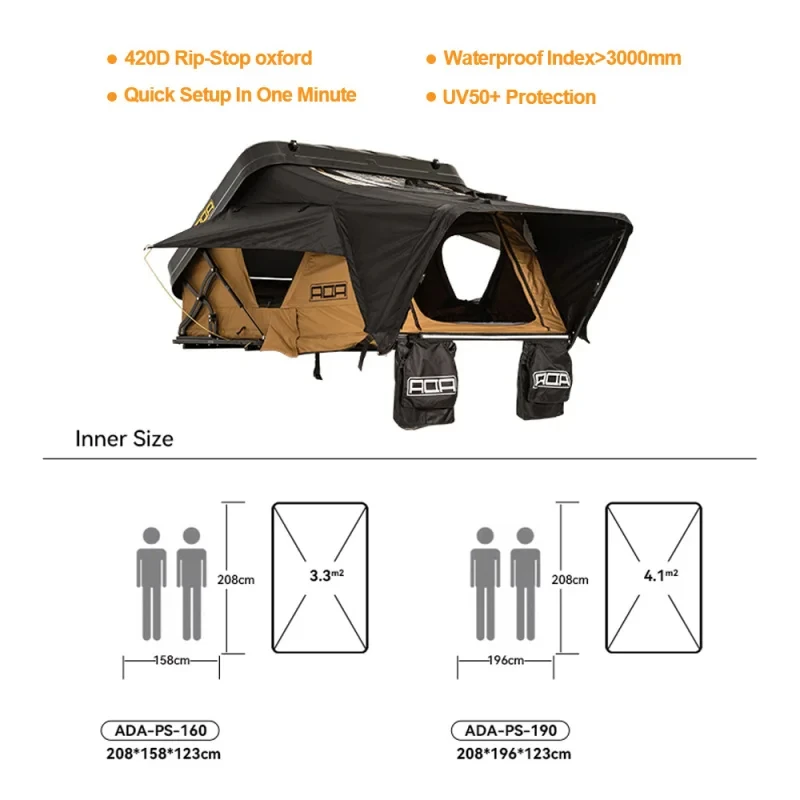 3-4 Person Hard Shell Rooftop Tent Waterproof Outdoor Camping Tent Set For 4x4 Overland