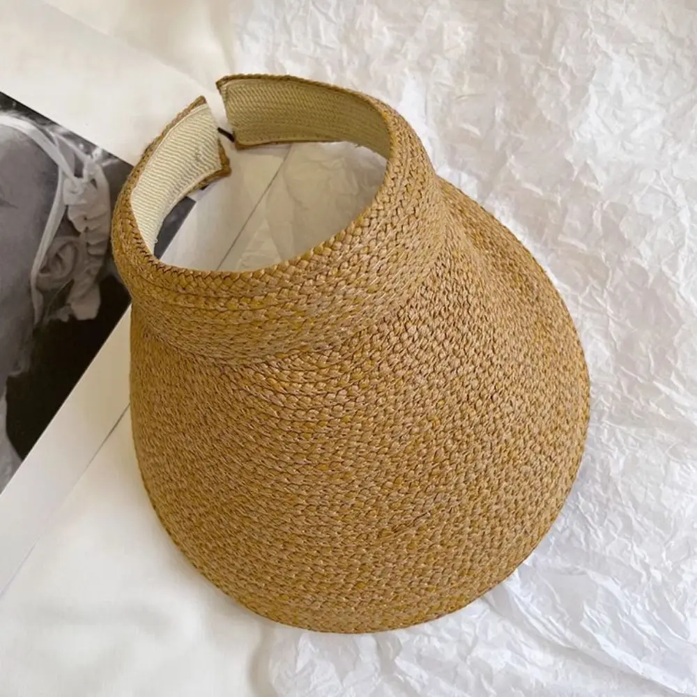 Fashion Anti-UV Summer Visors Hat Empty Top Breathable Sun Hat Raffia Headband Style Sunshade Cap for Outdoor Hiking