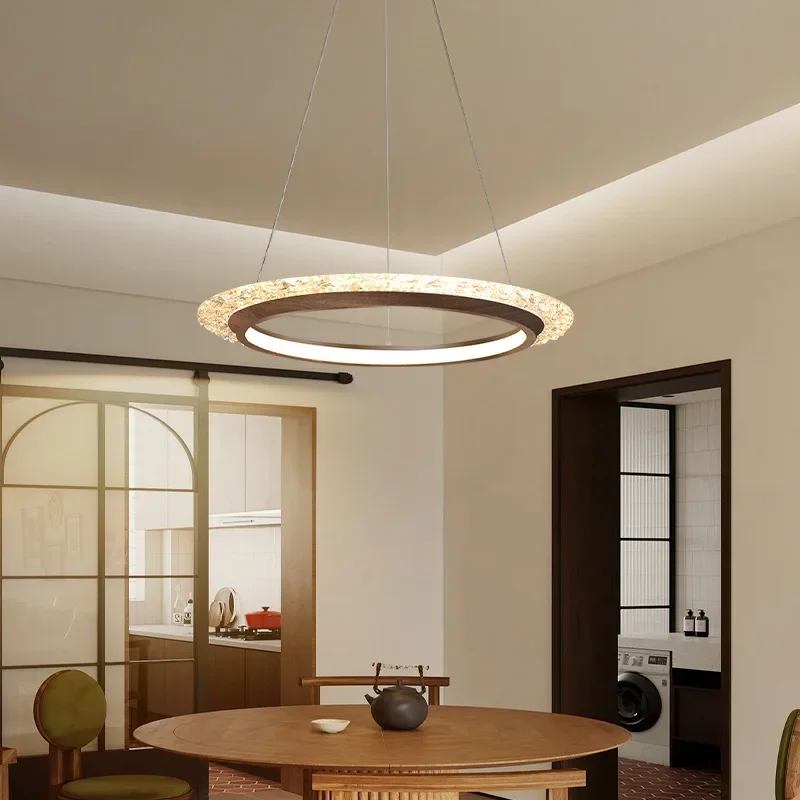 

SANDYHA French Restaurant Pendant Light Retro Walnut Color Chandelier Dining Table Lighting for Living Room Decoration LED Lamp