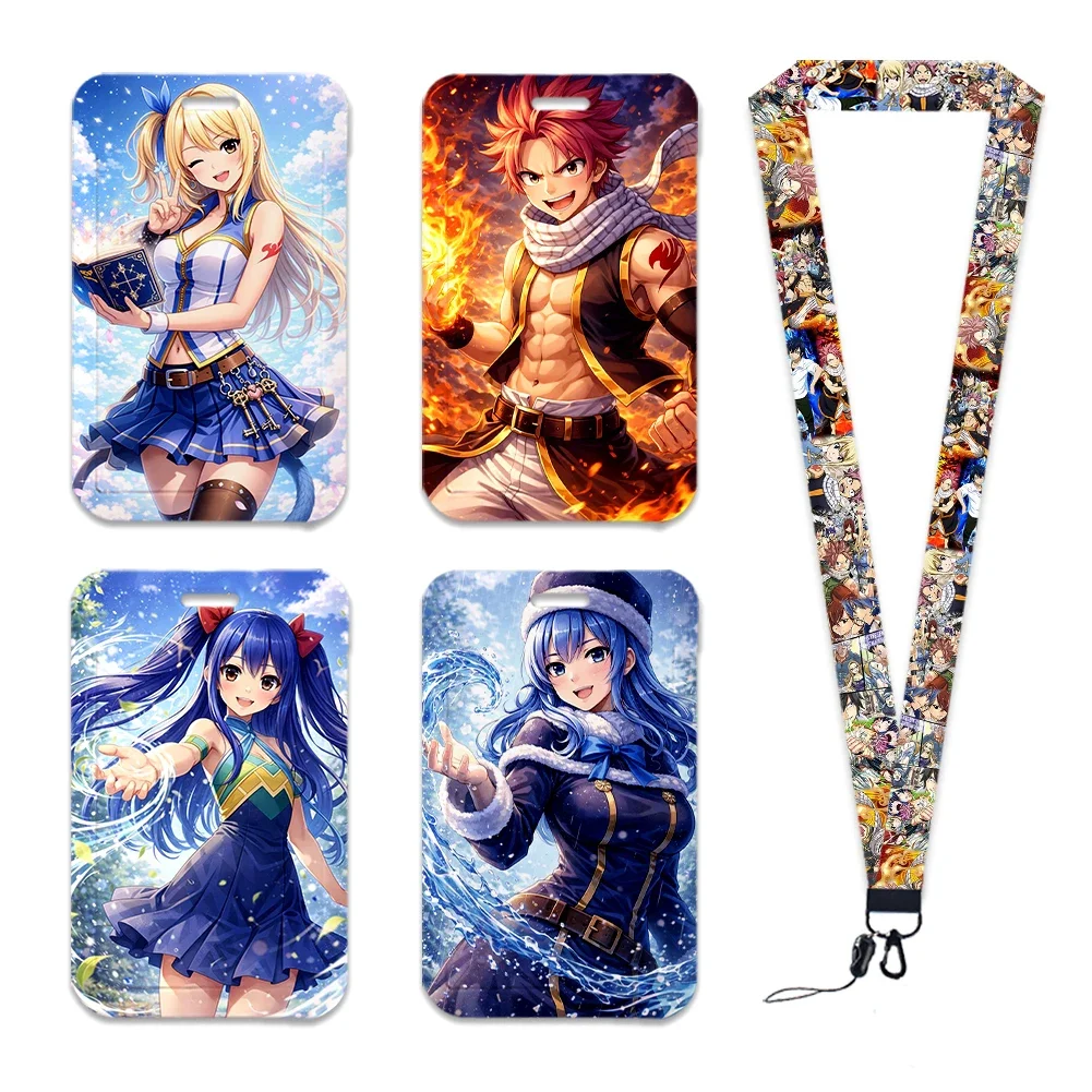 Japanese Anime Fairy Tail ID Card Holder Badge Work Pass with Lanyard Keychain Nurses Doctors Gift
